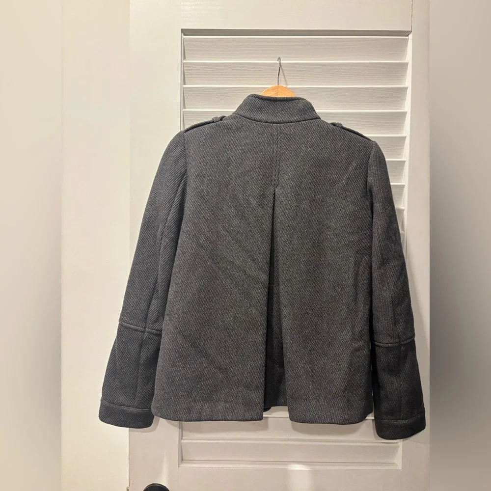 VINCE Gray Wool-Blend Military Style Twill Jacket Pea Coat Zip-Up Size 2